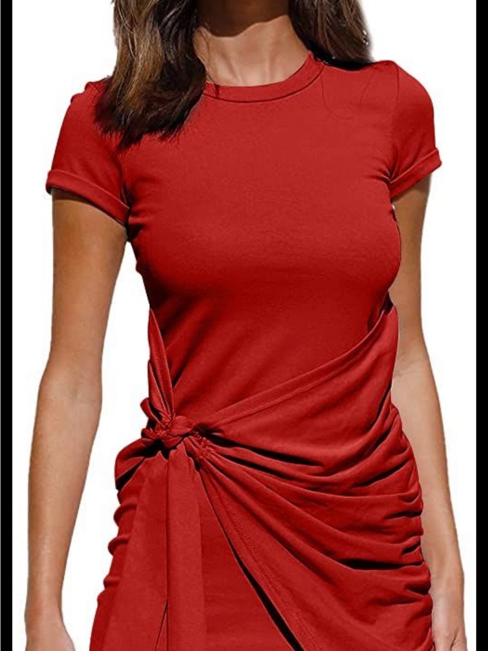 ❤️ Red Ruched Mini Dress – Side Tie Detail | Size XL (Runs Short) - Picture 2 of 10